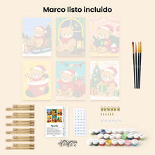 Cargar imagen en el visor de la galería, Mini Pintar por números 15x20cm (6 piezas) - Ositos de Peluche Navideños
