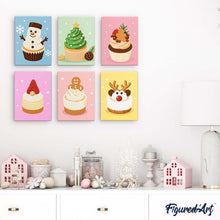 Cargar imagen en el visor de la galería, Mini Pintar por números 15x20cm (6 piezas) - Cupcakes Navideños