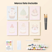 Cargar imagen en el visor de la galería, Mini Pintar por números 15x20cm (6 piezas) - Cupcakes Navideños