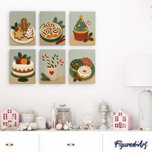 Cargar imagen en el visor de la galería, Mini Pintar por números 15x20cm (6 piezas) - Dulces Navideños