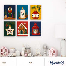 Cargar imagen en el visor de la galería, Mini Pintar por números 15x20cm (6 piezas) - Tradiciones Navideñas