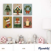 Cargar imagen en el visor de la galería, Mini Pintar por números 15x20cm (6 piezas) - Colección de Adornos Navideños