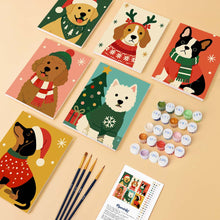 Cargar imagen en el visor de la galería, Mini Pintar por números 15x20cm (6 piezas) - Cachorros Navideños