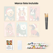 Cargar imagen en el visor de la galería, Mini Pintar por números 15x20cm (6 piezas) - Cachorros Navideños