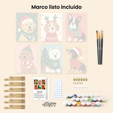 Cargar imagen en el visor de la galería, Mini Pintar por números 15x20cm (6 piezas) - Cachorros Navideños