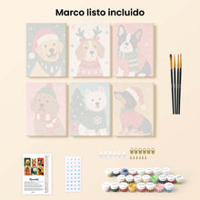 Cargar imagen en el visor de la galería, Mini Pintar por números 15x20cm (6 piezas) - Cachorros Navideños