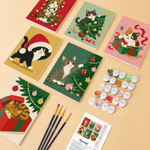 Cargar imagen en el visor de la galería, Mini Pintar por números 15x20cm (6 piezas) - Diversión con Gatitos Navideños