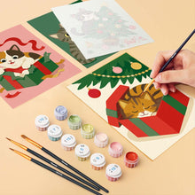 Cargar imagen en el visor de la galería, Mini Pintar por números 15x20cm (6 piezas) - Diversión con Gatitos Navideños