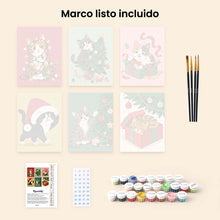 Cargar imagen en el visor de la galería, Mini Pintar por números 15x20cm (6 piezas) - Diversión con Gatitos Navideños
