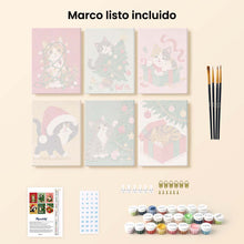 Cargar imagen en el visor de la galería, Mini Pintar por números 15x20cm (6 piezas) - Diversión con Gatitos Navideños