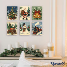 Cargar imagen en el visor de la galería, Mini Pintar por números 15x20cm (6 piezas) - Libro de historias navideñas
