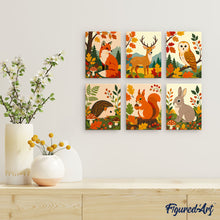Cargar imagen en el visor de la galería, Mini Pintar por números 15x20cm (6 piezas) - Criaturas del bosque
