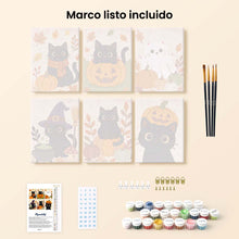 Cargar imagen en el visor de la galería, Mini Pintar por números 15x20cm (6 piezas) - Noche de gatos misteriosa