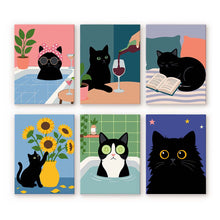 Cargar imagen en el visor de la galería, Mini Pintar por números 15x20cm (6 piezas) - Vida de gato Figured'Art