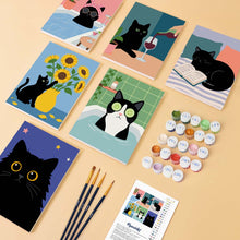 Cargar imagen en el visor de la galería, Mini Pintar por números 15x20cm (6 piezas) - Vida de gato