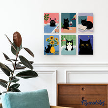 Cargar imagen en el visor de la galería, Mini Pintar por números 15x20cm (6 piezas) - Vida de gato