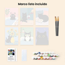 Cargar imagen en el visor de la galería, Mini Pintar por números 15x20cm (6 piezas) - Vida de gato