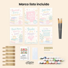 Cargar imagen en el visor de la galería, Mini Pintar por números 15x20cm (6 piezas) - Estado de ánimo de amante de los libros