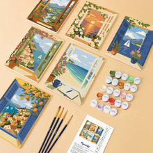 Cargar imagen en el visor de la galería, Mini Pintar por números 15x20cm (6 piezas) - Ventanas con vistas al océano