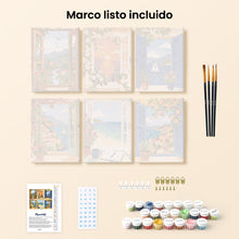 Cargar imagen en el visor de la galería, Mini Pintar por números 15x20cm (6 piezas) - Ventanas con vistas al océano