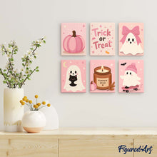 Cargar imagen en el visor de la galería, Mini Serie Pintar por números 15x20cm (6 piezas) - Halloween Rosa y Adorable