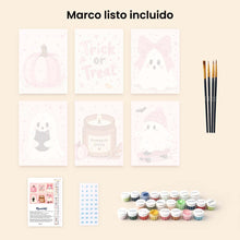 Cargar imagen en el visor de la galería, Mini Serie Pintar por números 15x20cm (6 piezas) - Halloween Rosa y Adorable