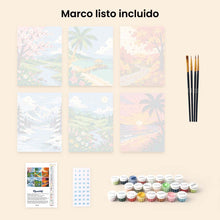 Cargar imagen en el visor de la galería, Mini Serie Pintar por números 15x20cm (6 piezas) - Estaciones Alrededor del Mundo