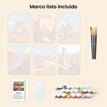 Cargar imagen en el visor de la galería, Mini Serie Pintar por números 15x20cm (6 piezas) - Parques Nacionales - Desierto del Suroeste