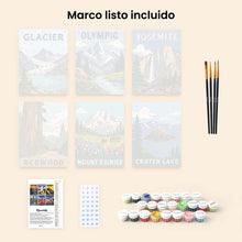 Cargar imagen en el visor de la galería, Mini Serie Pintar por números 15x20cm (6 piezas) - Parques Nacionales - Costa del Pacífico y Cascadas