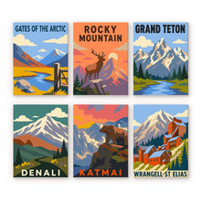 Cargar imagen en el visor de la galería, Mini Serie Pintar por números 15x20cm (6 piezas) - Parques Nacionales - Alaska y Montañas Rocosas del Norte Figured'Art