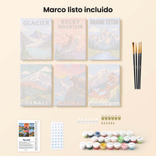 Cargar imagen en el visor de la galería, Mini Serie Pintar por números 15x20cm (6 piezas) - Parques Nacionales - Alaska y Montañas Rocosas del Norte