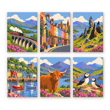 Cargar imagen en el visor de la galería, Mini Serie Pintar por números 15x20cm (6 piezas) - Clásicos de Viaje de Escocia Figured'Art