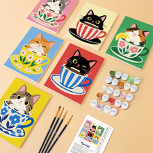 Cargar imagen en el visor de la galería, Mini Serie Pintar por números 15x20cm (6 piezas) - Gatos en Tazas de Té