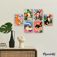 Cargar imagen en el visor de la galería, Mini Serie Pintar por números 15x20cm (6 piezas) - Gatos Marchosos