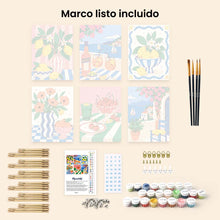 Cargar imagen en el visor de la galería, Mini Serie Pintar por números 15x20cm (6 piezas) - Momentos de Verano Mediterráneo