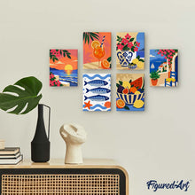 Cargar imagen en el visor de la galería, Mini Serie Pintar por números 15x20cm (6 piezas) - Verano Mediterráneo