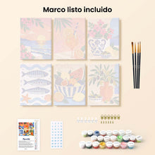 Cargar imagen en el visor de la galería, Mini Serie Pintar por números 15x20cm (6 piezas) - Verano Mediterráneo
