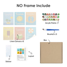 Cargar imagen en el visor de la galería, Mini Pintar por números 15x20cm (6 piezas) - Carteles de Vacaciones de Verano