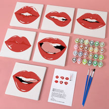 Cargar imagen en el visor de la galería, Mini Pintar por números 15x15cm (6 piezas) - Labios Rojos