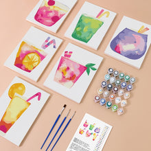 Cargar imagen en el visor de la galería, Mini Pintar por números 15x20cm (6 piezas) - Bebidas Tropicales Coloridas