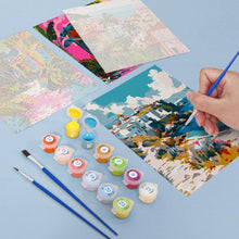 Cargar imagen en el visor de la galería, Mini Pintar por números 15x20cm (6 piezas) - Escenas Mediterráneas