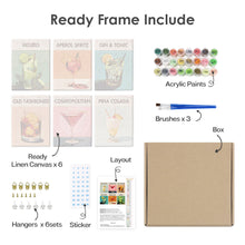 Cargar imagen en el visor de la galería, Mini Pintar por números 15x20cm (6 piezas) - Serie Arte Mixología de Bar Moderno 1