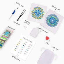 Cargar imagen en el visor de la galería, Mini Diamond Painting 15x20cm (4 piezas) - Mandalas de Cristal en Azul