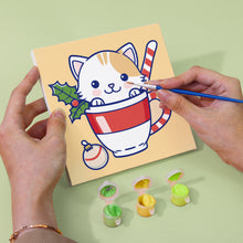 Cargar imagen en el visor de la galería, Mini Pintar por números 15x15cm (6 piezas) - Gatos de Navidad en Tazas