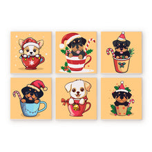 Cargar imagen en el visor de la galería, Mini Pintar por números 15x15cm (6 piezas) - Perros de Navidad en Tazas Figured'Art