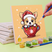 Cargar imagen en el visor de la galería, Mini Pintar por números 15x15cm (6 piezas) - Perros de Navidad en Tazas