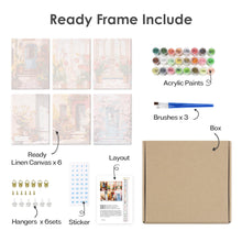 Cargar imagen en el visor de la galería, Mini Pintar por números 15x20cm (6 piezas) - Arquitectura Europea y Flores