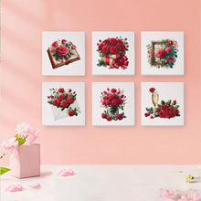 Cargar imagen en el visor de la galería, Mini Pintar por números 15x15cm (6 piezas) - Serie Rosa Roja San Valentín 2