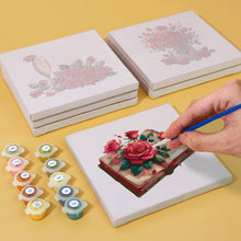 Cargar imagen en el visor de la galería, Mini Pintar por números 15x15cm (6 piezas) - Serie Rosa Roja San Valentín 2