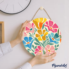 Cargar imagen en el visor de la galería, Pintar por Números en Disco de Madera - Patrón floral colorido
